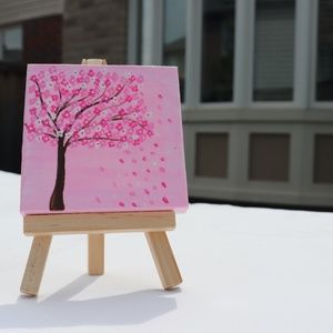 Handmade 3x3inch Mini Canvas, with a free wood eas